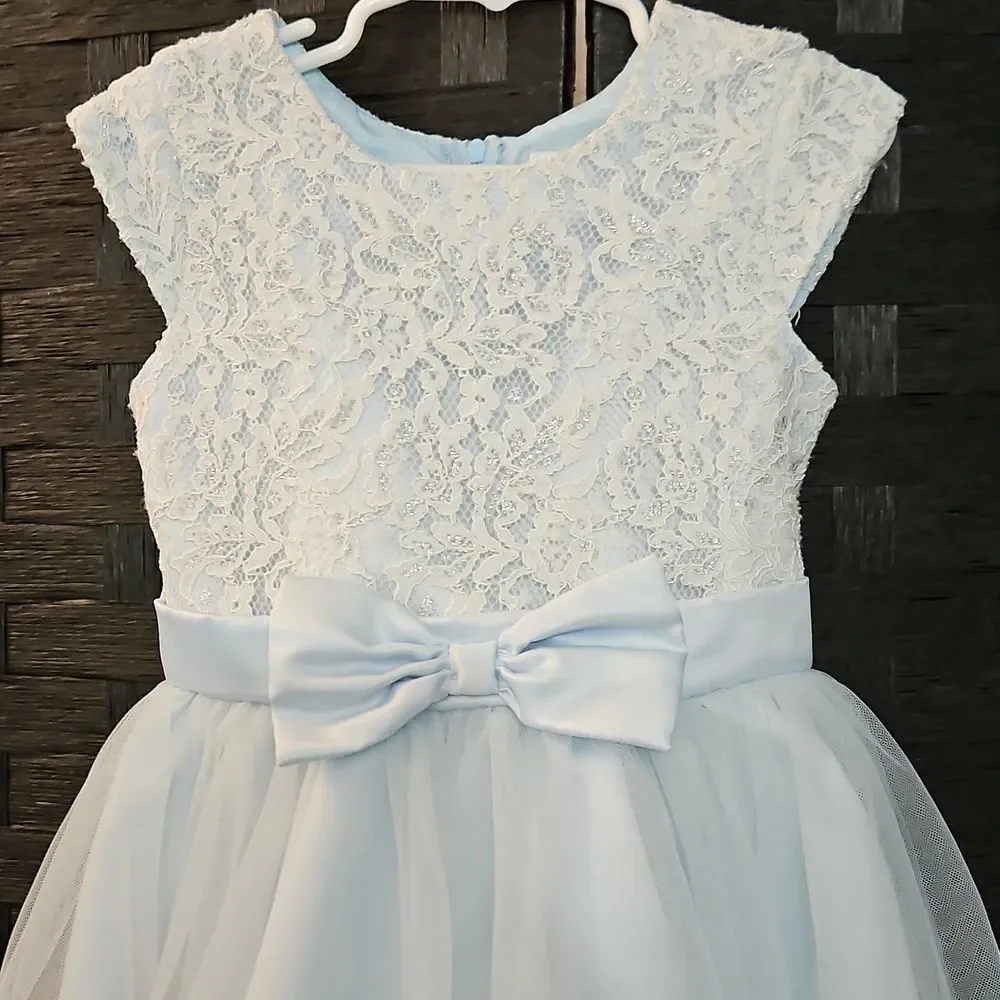 Rare Editions Ice Blue  Lace Mesh Girls Dress Size 6